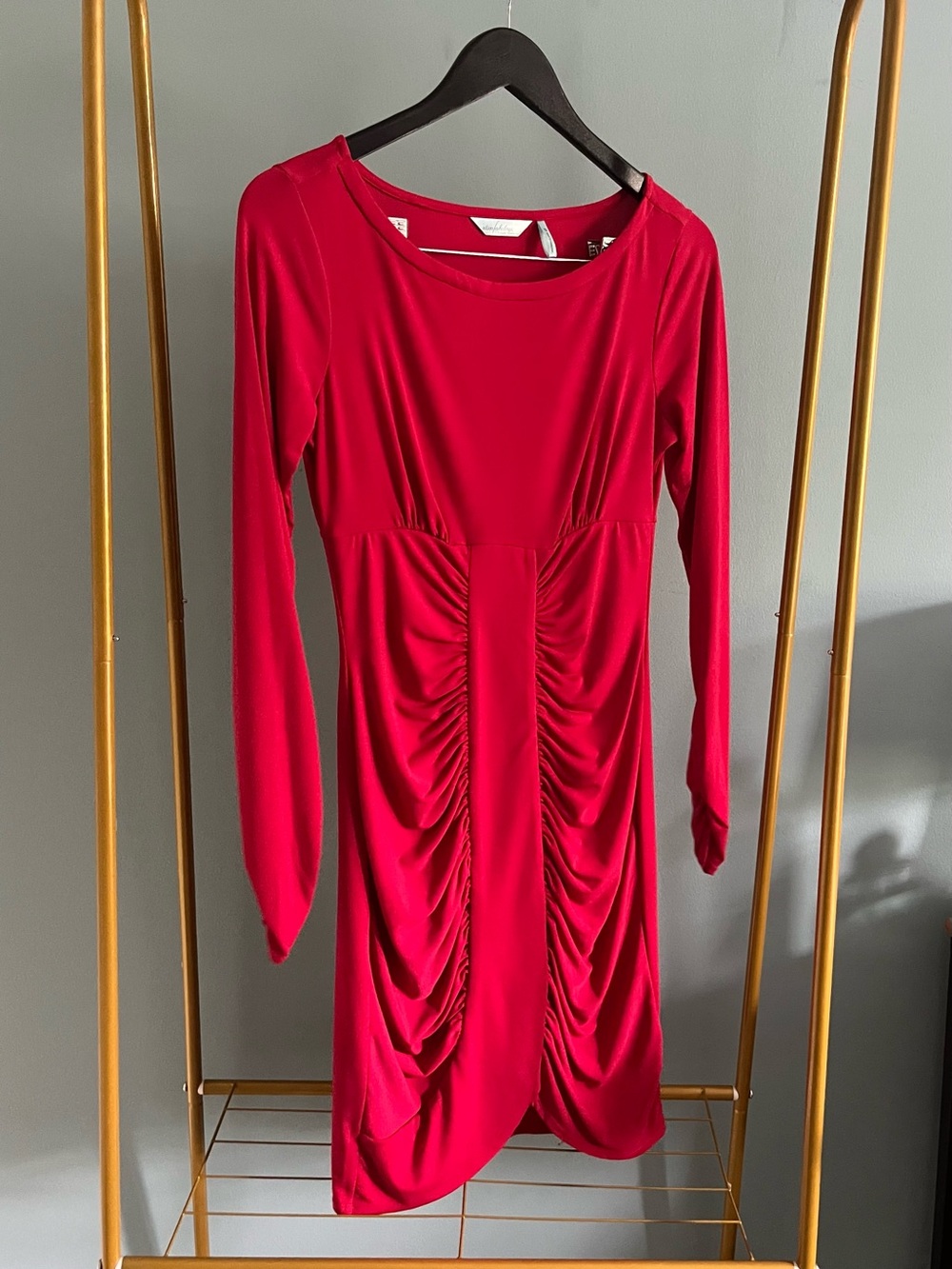 Pink Long-Sleeve Ruched Front Mini Dress
